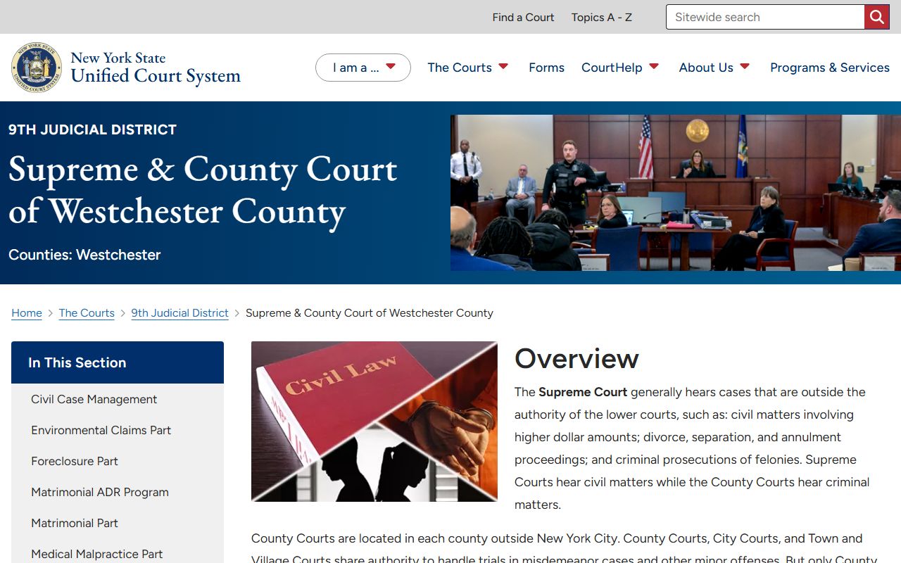 Westchester County court records page on the official NYCOURTS site