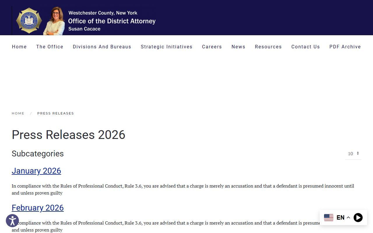 Westchester County court records and District Attorney press release page