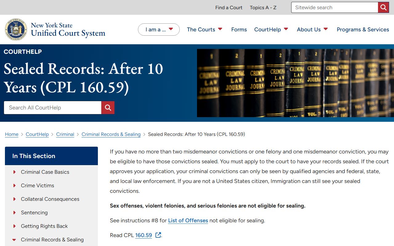 Westchester County court records sealing guide on the NYCOURTS site
