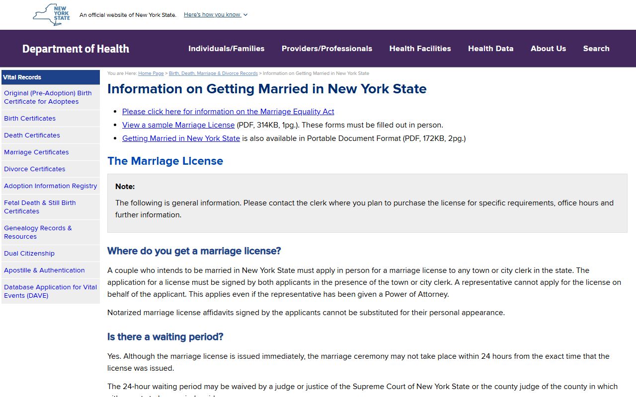 Westchester County marriage records and the official New York State marriage license application guide