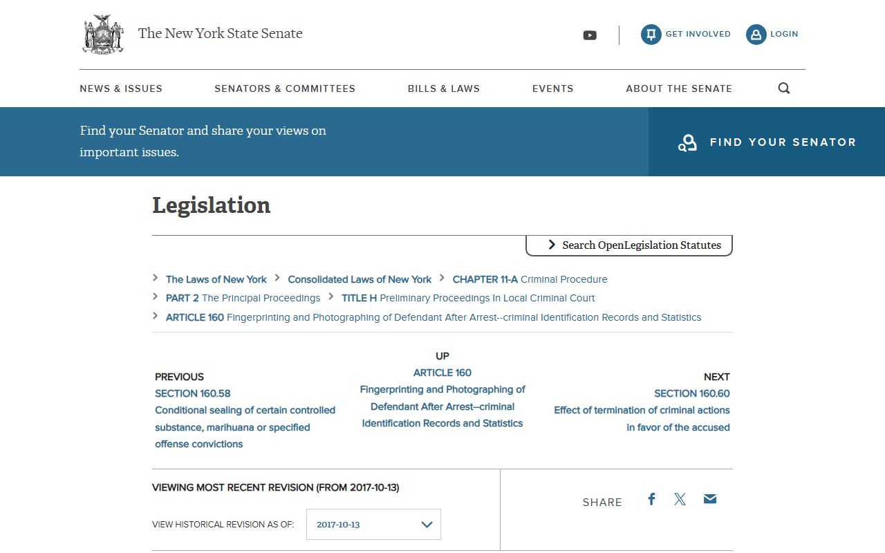 Westchester County public records sealing statute CPL 160.59 on the NY Senate site
