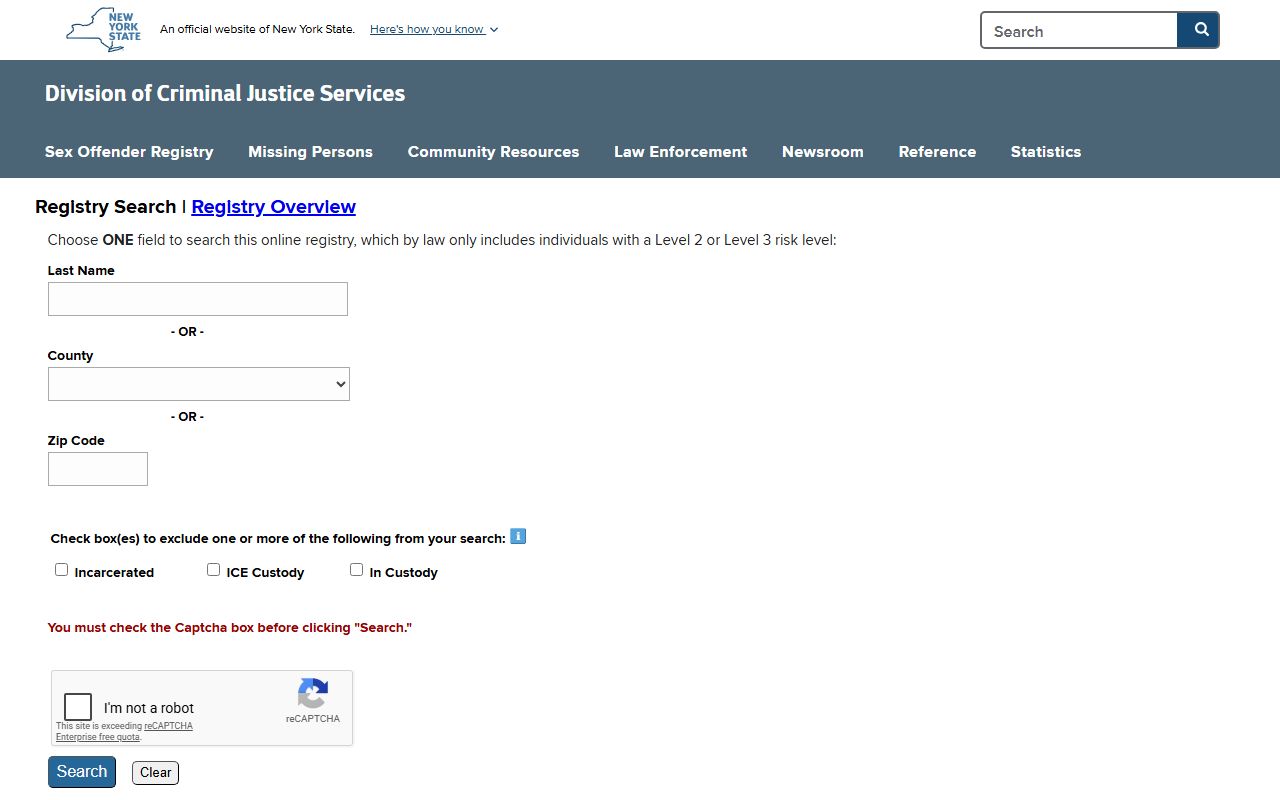 New York sex offender registry search for released Westchester County inmates